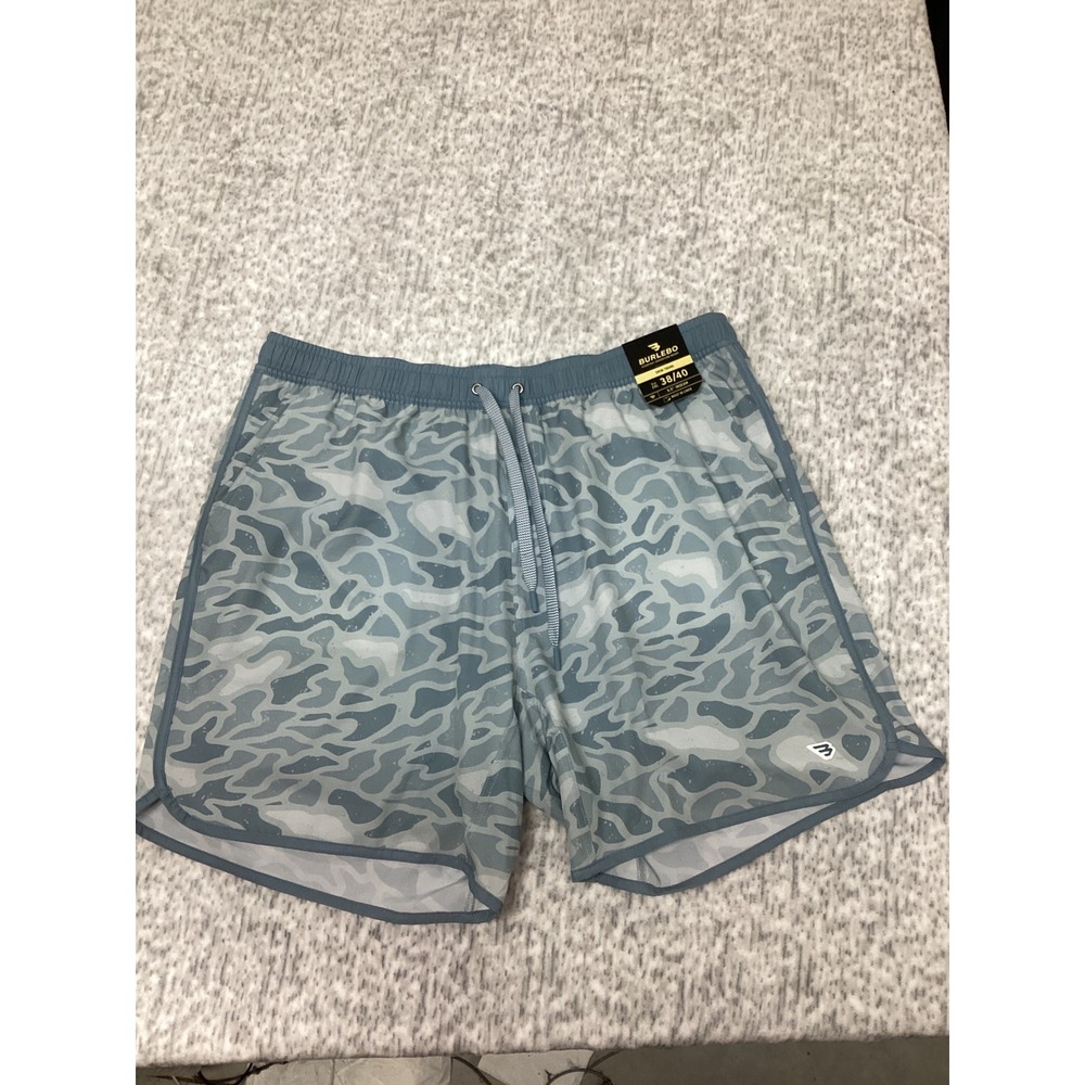 Burlebo Mens Swim Trunks Blue Grey Camo 5.5 Inseam 2XL 38/40 NWT